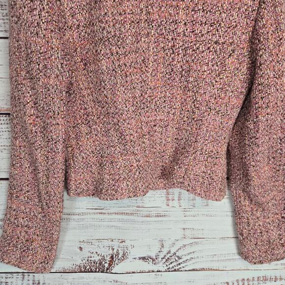 Cynthia Steffe Pink Tweed Blazer S Faux Fur Sequin Pearl Preppy Glam Lux Jacket - Picture 7 of 15